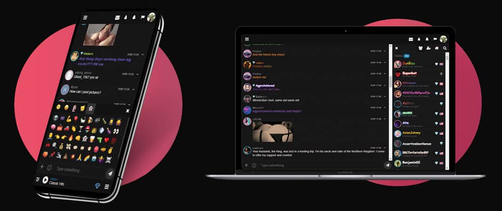 cell phone and laptop displaying a sex chat room